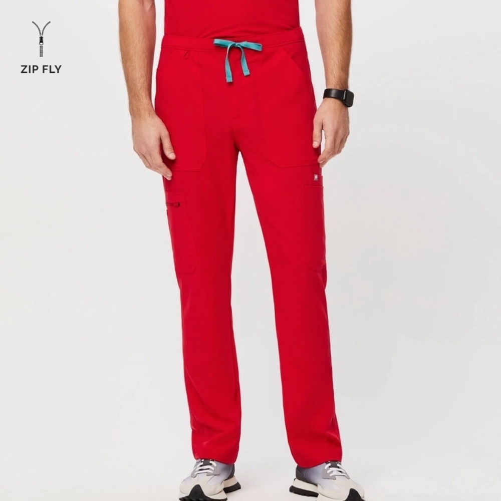 Figs Cairo Cargo Scrub Pants Pop Red Super Soft 9 Pockets Straight Leg New XL